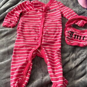 Juicy Couture Pink and White Striped Baby Footie